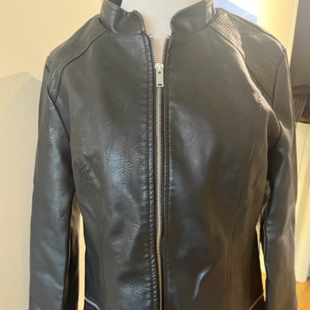 Liverpool Black Vegan Leather Moto zip off Jacket